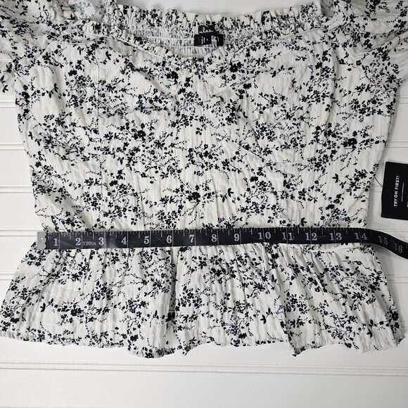 Lulus Women's Black & White Floral Print Puff Sleeve Smocked Blouse Size L NWT - Picture 12 of 13